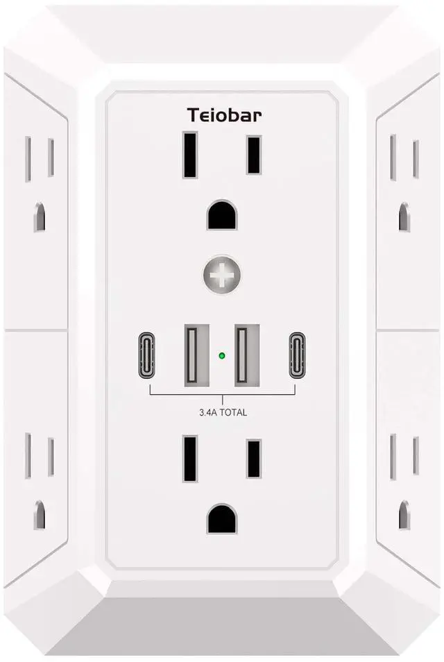 Main image of Multi Plug Wall Outlet Surge Protector - Outlet Extender with 6 Outlets and 4 USB Ports(2 USB-C), Outlet Splitter for Home Office Dorm Room Essentials, ETL, White