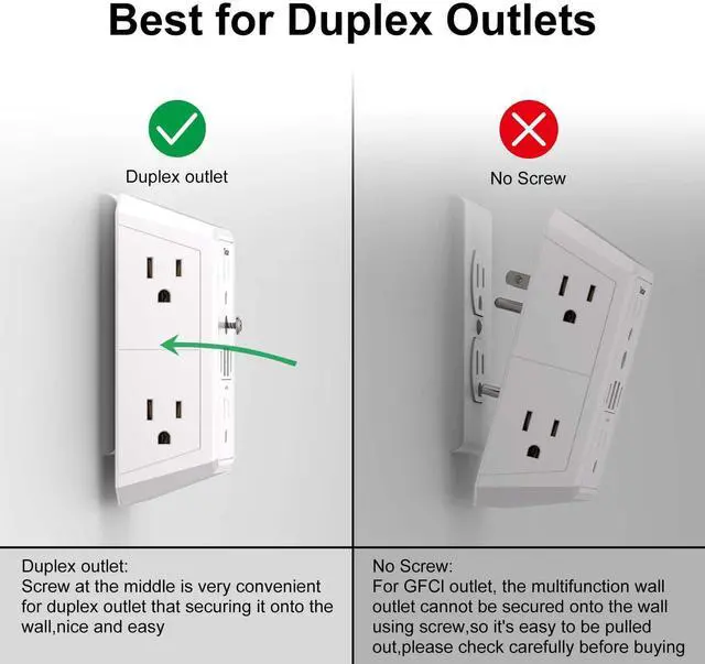 Alt view image 6 of 7 - Multi Plug Wall Outlet Surge Protector - Outlet Extender with 6 Outlets and 4 USB Ports(2 USB-C), Outlet Splitter for Home Office Dorm Room Essentials, ETL, White