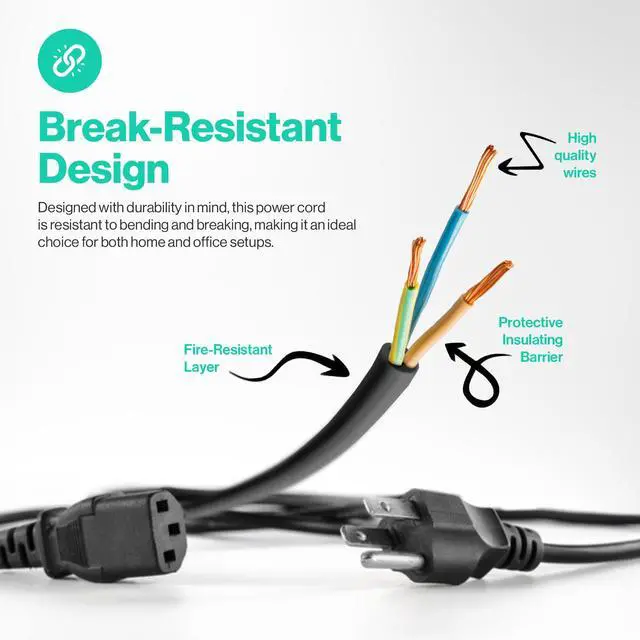 Alt view image 6 of 7 - 3 Prong AC Power Cord 10ft Long Standard | 125V-250V | for Computer, Monitor, TV, Printer, Power Supply PSU Electric Cable Replacement Power Cord