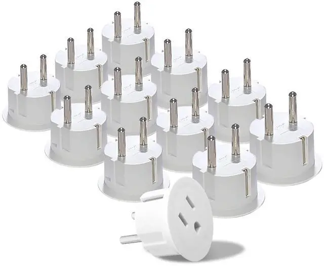 Main image of American USA To European plug adapter Type E/F schuko plug adapter - Use in Germany, France, & more - CE Certified For Mobile, Laptop & Camera Chargers - 12 Pack
