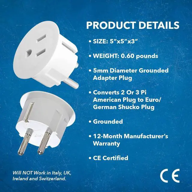 Alt view image 7 of 7 - American USA To European plug adapter Type E/F schuko plug adapter - Use in Germany, France, & more - CE Certified For Mobile, Laptop & Camera Chargers - 12 Pack