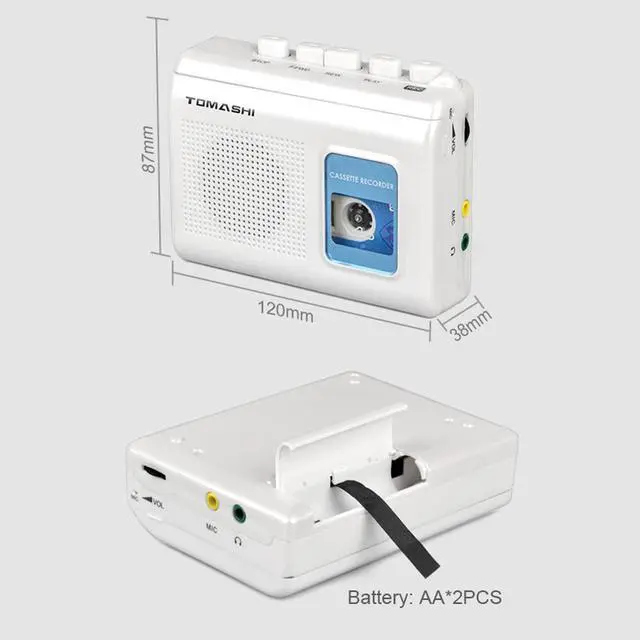 Alt view image 7 of 7 - Portable Cassette Player Tape Recorder with Built-in Speaker,Microphone,Headphone Jack-, 4.57 x 3.54 x 1.38inch