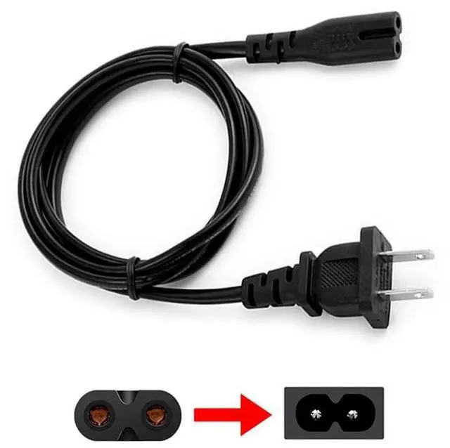 Alt view image 4 of 4 - AC 2 Prong C8 Power Cord 5ft Standard 2-Slot for TV PS4 PS5 Speaker Monitor Xbox Wall Power Cable Replacement Black