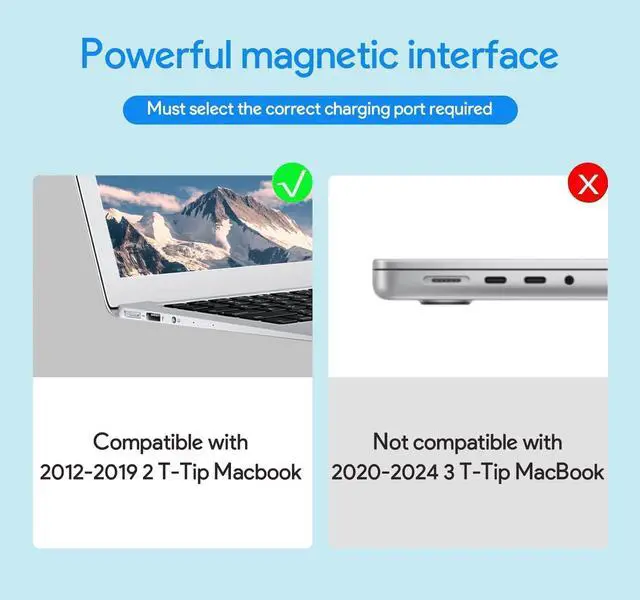 Alt view image 3 of 7 - 45W Mac Book Pro Charger, Replacement AC 45w 2T-Tip Connector Power Adapter,Laptop Charger Compatible with Mac Book Air 11 inch and 13 inch After Mid 2012(Applicable to 2012-2017)