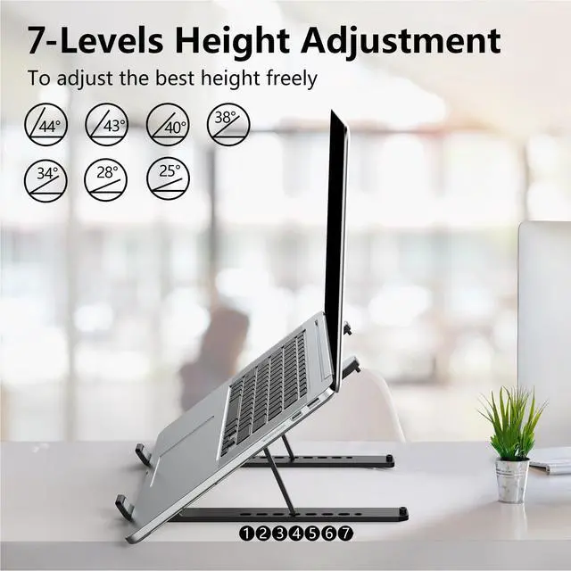 Alt view image 3 of 7 - Laptop Stand for Desk, Adjustable Laptop Riser ABS+Silicone Foldable Portable Notebook Holder, Ventilated Cooling Notebook Mount Computer Stand for 10-15.6 Laptops,Tablets-Black