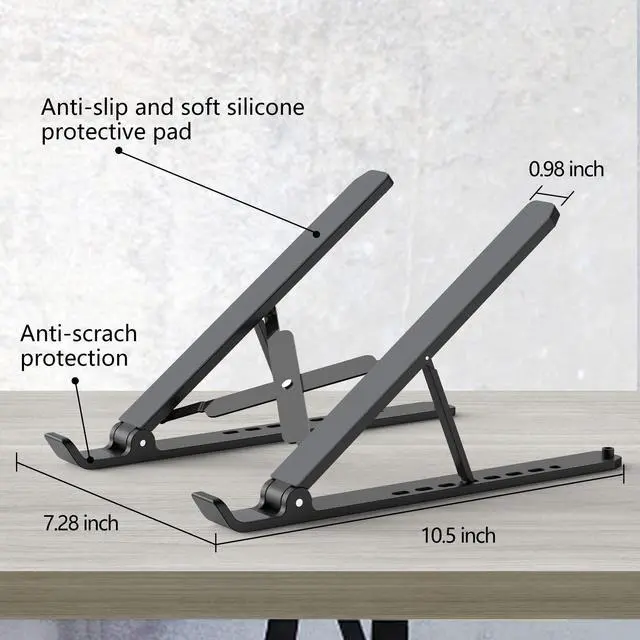 Alt view image 5 of 7 - Laptop Stand for Desk, Adjustable Laptop Riser ABS+Silicone Foldable Portable Notebook Holder, Ventilated Cooling Notebook Mount Computer Stand for 10-15.6 Laptops,Tablets-Black
