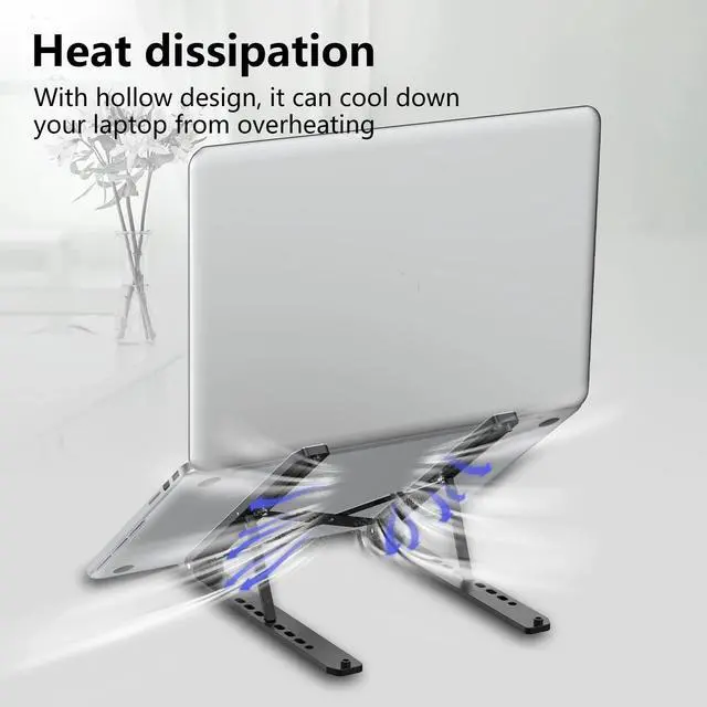 Alt view image 7 of 7 - Laptop Stand for Desk, Adjustable Laptop Riser ABS+Silicone Foldable Portable Notebook Holder, Ventilated Cooling Notebook Mount Computer Stand for 10-15.6 Laptops,Tablets-Black