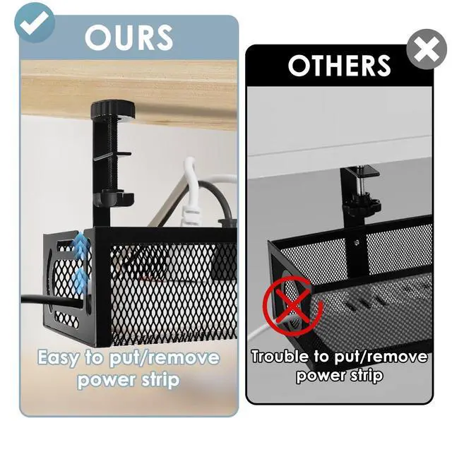 Alt view image 5 of 7 - Under Desk Cable Management Tray, Cable Management Under Desk No Drill, Wire Management Tray with Clamp, Cord Organizer for Home Office, Black