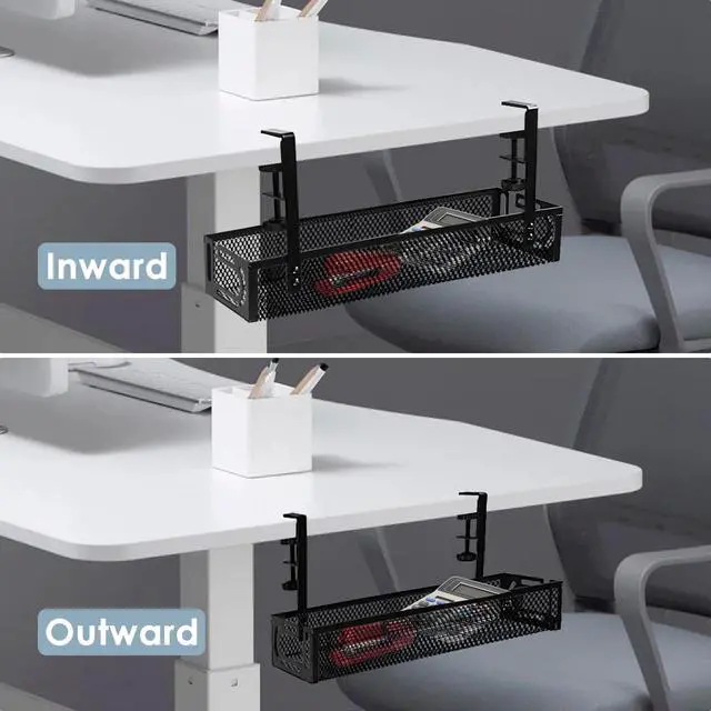 Alt view image 7 of 7 - Under Desk Cable Management Tray, Cable Management Under Desk No Drill, Wire Management Tray with Clamp, Cord Organizer for Home Office, Black