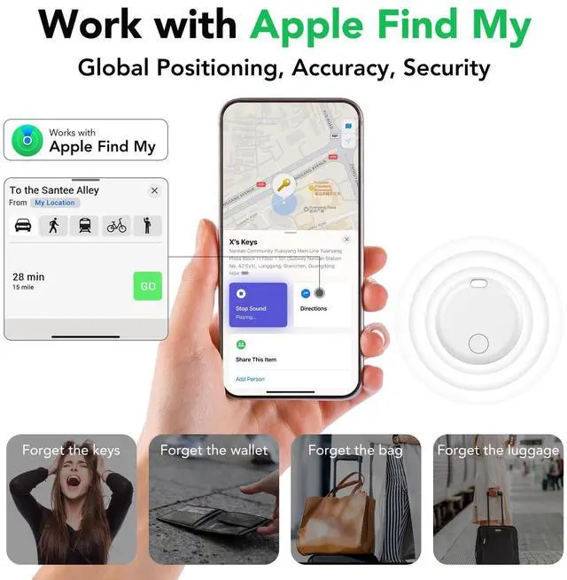 Alt view image 2 of 7 - Air Tracker Tags-4 Pack: Smart Bluetooth Tracker, Item Finder Works with Apple Find My (iOS Only) App, Trakcer Tag Locator for Keys, Luggage, Satchel, weTag mini. (Not for Android Devices)