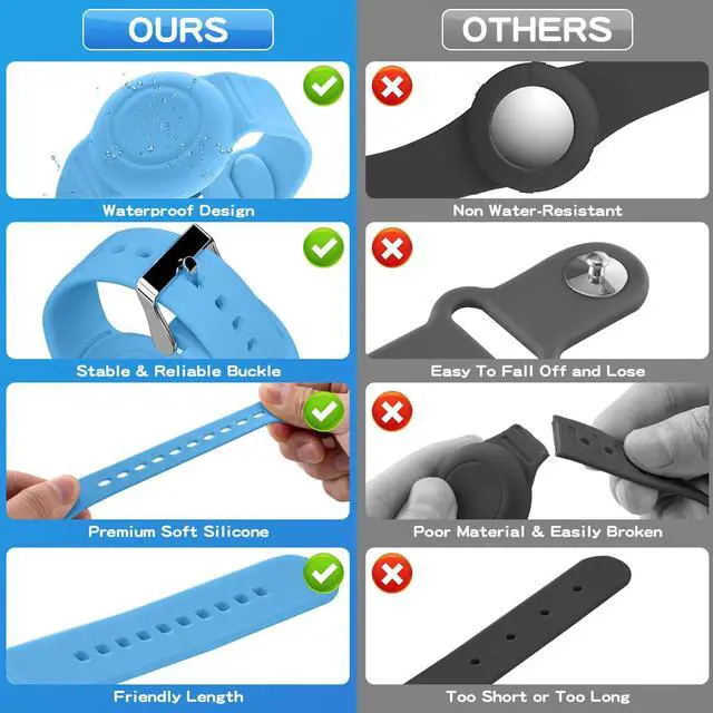 Alt view image 4 of 7 - Waterproof Bracelet Compatible with Airtag (1st & 2nd Gen) for Kid, 2 Pack Soft Silicone Hidden Wristband, Lightweight Watch Band Compatible with Apple Air Tag for Child, Grow in Dark Blue & Pink