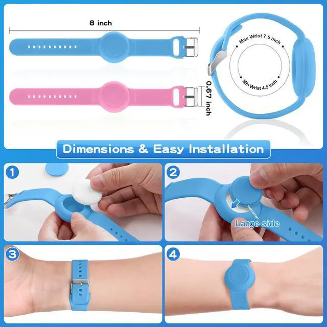 Alt view image 6 of 7 - Waterproof Bracelet Compatible with Airtag (1st & 2nd Gen) for Kid, 2 Pack Soft Silicone Hidden Wristband, Lightweight Watch Band Compatible with Apple Air Tag for Child, Grow in Dark Blue & Pink