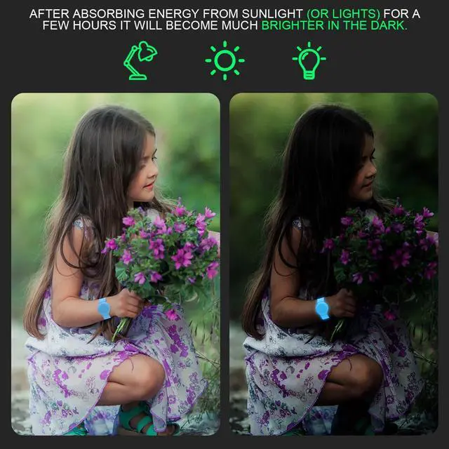 Alt view image 3 of 7 - Waterproof Bracelet Compatible with Airtag (1st & 2nd Gen) for Kid, 2 Pack Soft Silicone Hidden Wristband, Lightweight Watch Band Compatible with Apple Air Tag for Child, Grow in Dark Blue & Green