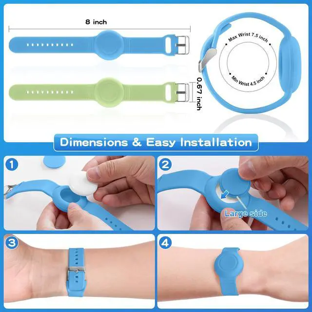 Alt view image 5 of 7 - Waterproof Bracelet Compatible with Airtag (1st & 2nd Gen) for Kid, 2 Pack Soft Silicone Hidden Wristband, Lightweight Watch Band Compatible with Apple Air Tag for Child, Grow in Dark Blue & Green