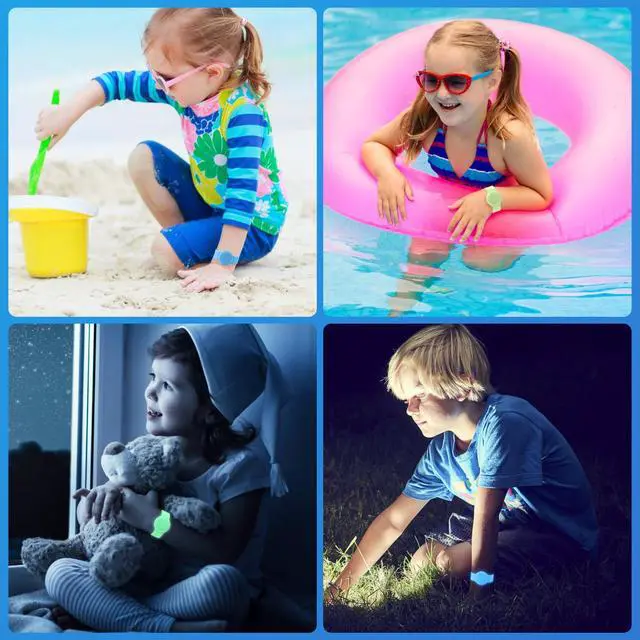 Alt view image 7 of 7 - Waterproof Bracelet Compatible with Airtag (1st & 2nd Gen) for Kid, 2 Pack Soft Silicone Hidden Wristband, Lightweight Watch Band Compatible with Apple Air Tag for Child, Grow in Dark Blue & Green