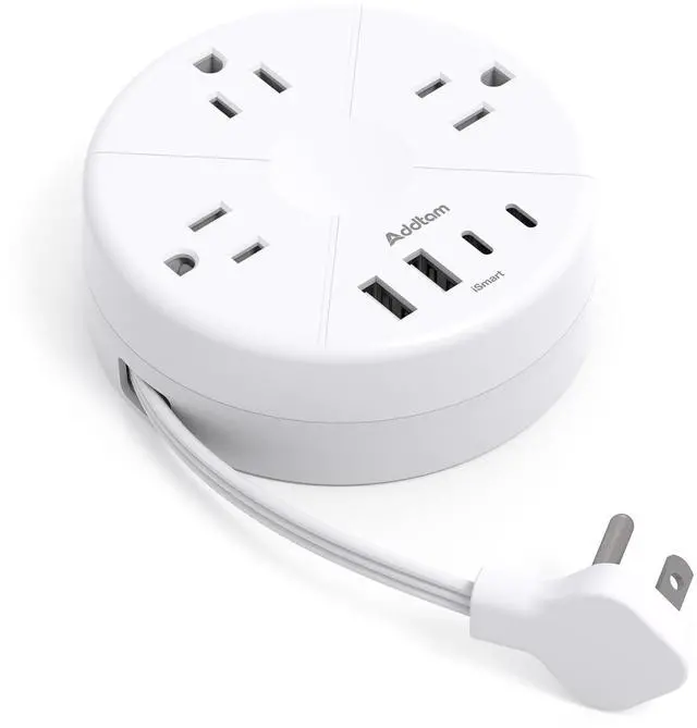 Main image of Travel Esstentials - Cruise Approved Power Strip with 5ft Retractable Cord, Ultra Thin Flat Plug, 3 Outlets 4 USB (2 USB C), Non Surge Protector for Travel/Cruise/Home/Dorm/Office, ETL Listed