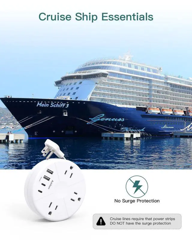 Alt view image 5 of 7 - Travel Esstentials - Cruise Approved Power Strip with 5ft Retractable Cord, Ultra Thin Flat Plug, 3 Outlets 4 USB (2 USB C), Non Surge Protector for Travel/Cruise/Home/Dorm/Office, ETL Listed