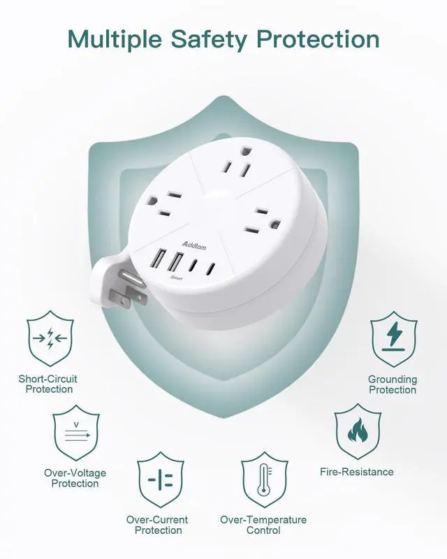 Alt view image 7 of 7 - Travel Esstentials - Cruise Approved Power Strip with 5ft Retractable Cord, Ultra Thin Flat Plug, 3 Outlets 4 USB (2 USB C), Non Surge Protector for Travel/Cruise/Home/Dorm/Office, ETL Listed