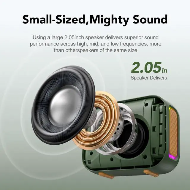 Alt view image 2 of 7 - Portable Bluetooth Speaker Waterproof Gift: IPX5 HD Sound Up to 24H Playtime, TWS Pairing, LED Light, Outdoor Speaker for Beach/Pool/Travel/Essentials, Gifts for Fathers Day for Men Dad-Dark Green