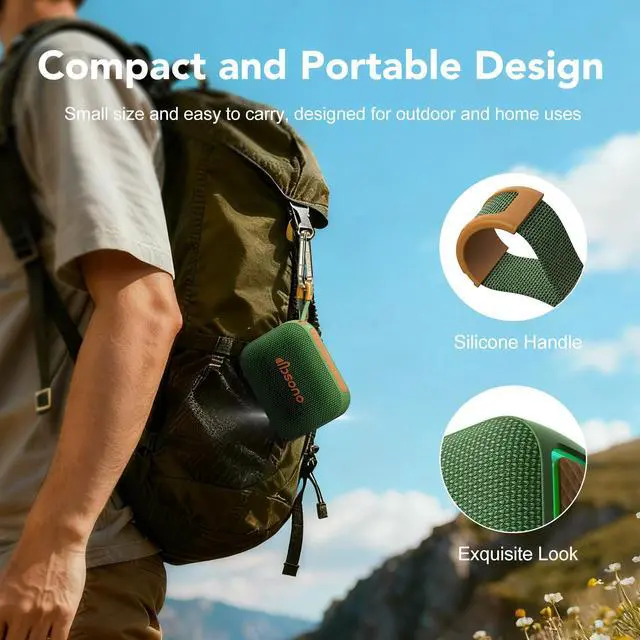 Alt view image 4 of 7 - Portable Bluetooth Speaker Waterproof Gift: IPX5 HD Sound Up to 24H Playtime, TWS Pairing, LED Light, Outdoor Speaker for Beach/Pool/Travel/Essentials, Gifts for Fathers Day for Men Dad-Dark Green