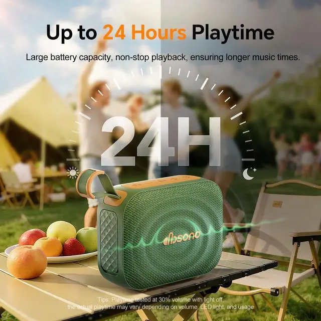 Alt view image 5 of 7 - Portable Bluetooth Speaker Waterproof Gift: IPX5 HD Sound Up to 24H Playtime, TWS Pairing, LED Light, Outdoor Speaker for Beach/Pool/Travel/Essentials, Gifts for Fathers Day for Men Dad-Dark Green