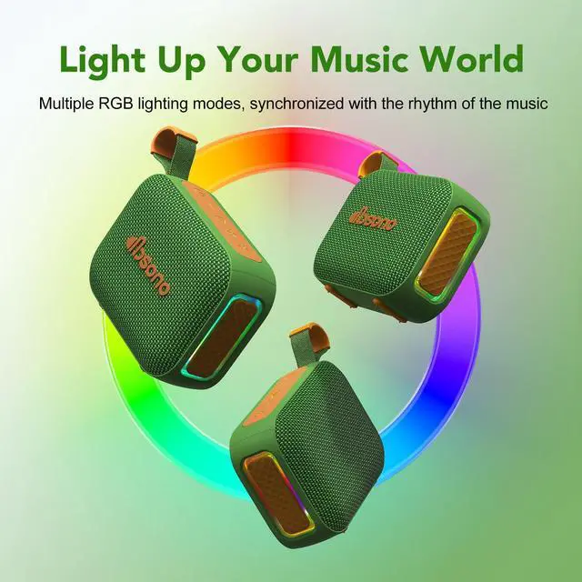 Alt view image 7 of 7 - Portable Bluetooth Speaker Waterproof Gift: IPX5 HD Sound Up to 24H Playtime, TWS Pairing, LED Light, Outdoor Speaker for Beach/Pool/Travel/Essentials, Gifts for Fathers Day for Men Dad-Dark Green