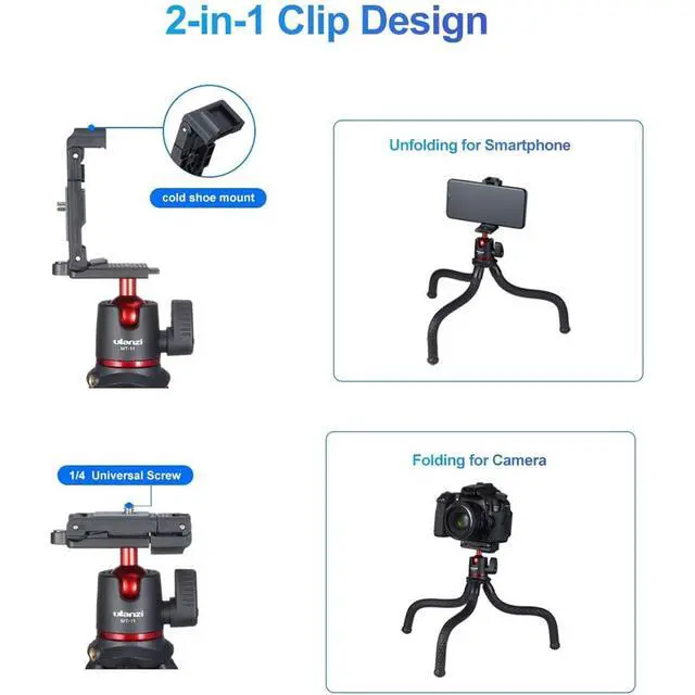 Alt view image 2 of 7 - Camera Tripod, Mini Flexible Stand w Hidden Phone Holder w Cold Shoe Mount, 1/4'' Screw f Magic Arm, Universal f iPhone 17 16 15 14 Pro Max XS Max Canon Nikon Sony DJ Pocket 4/3 Cameras