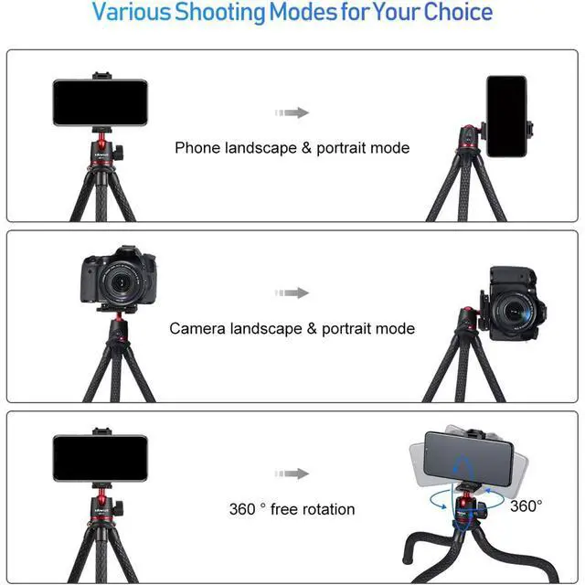 Alt view image 5 of 7 - Camera Tripod, Mini Flexible Stand w Hidden Phone Holder w Cold Shoe Mount, 1/4'' Screw f Magic Arm, Universal f iPhone 17 16 15 14 Pro Max XS Max Canon Nikon Sony DJ Pocket 4/3 Cameras