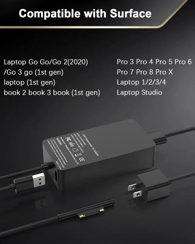 Alt view image 3 of 7 - 65W Surface Pro Charger,Compatible with Microsoft Surface Pro 3/4/ 5/6/7/8/9/10/11/X, Surface Laptop 1/2/3/4/5/6/7 Surface Book 1/2 Surface Go 1/2/3