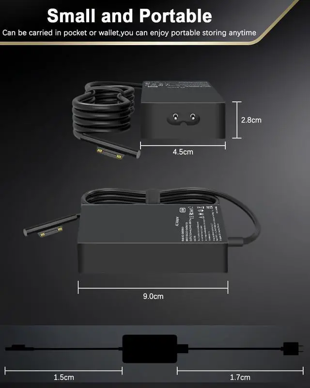 Alt view image 4 of 7 - 65W Surface Pro Charger,Compatible with Microsoft Surface Pro 3/4/ 5/6/7/8/9/10/11/X, Surface Laptop 1/2/3/4/5/6/7 Surface Book 1/2 Surface Go 1/2/3