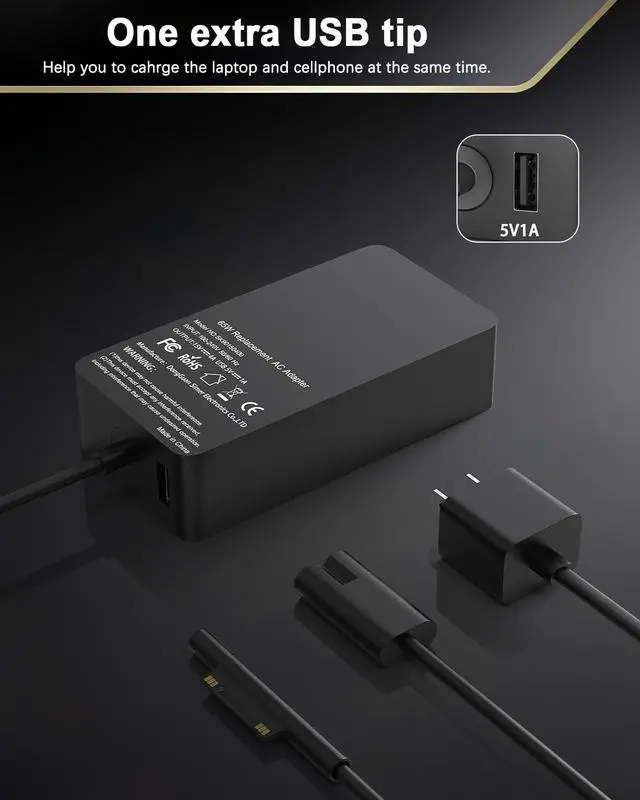 Alt view image 5 of 7 - 65W Surface Pro Charger,Compatible with Microsoft Surface Pro 3/4/ 5/6/7/8/9/10/11/X, Surface Laptop 1/2/3/4/5/6/7 Surface Book 1/2 Surface Go 1/2/3