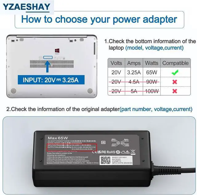 Alt view image 2 of 7 - Replacement 65W USB C Laptop Charger Compatible with HP Chromebook and All 65W USB Type C Power Adapter