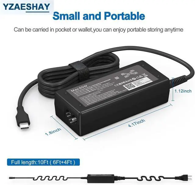 Alt view image 3 of 7 - Replacement 65W USB C Laptop Charger Compatible with HP Chromebook and All 65W USB Type C Power Adapter