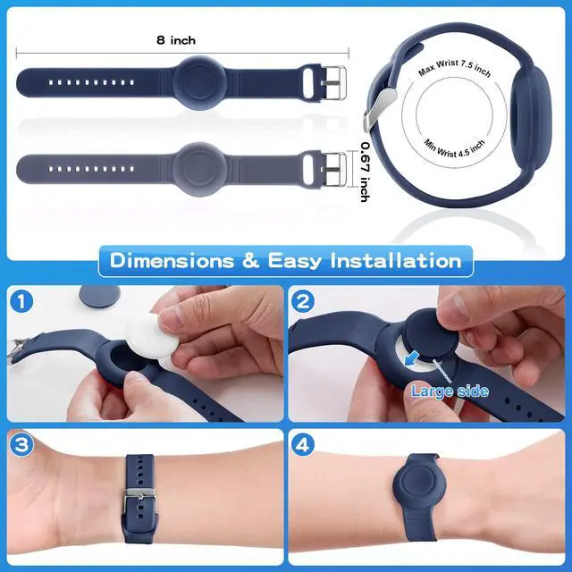 Alt view image 6 of 7 - Waterproof Bracelet Compatible with Airtag (1st & 2nd Gen) for Kid, 2 Pack Soft Silicone Hidden Wristband, Lightweight Watch Band Compatible with Apple Air Tag for Child, Grey Blue & Navy Blue