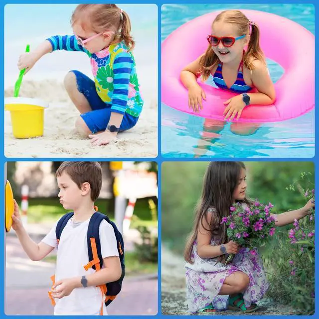 Alt view image 7 of 7 - Waterproof Bracelet Compatible with Airtag (1st & 2nd Gen) for Kid, 2 Pack Soft Silicone Hidden Wristband, Lightweight Watch Band Compatible with Apple Air Tag for Child, Grey Blue & Navy Blue