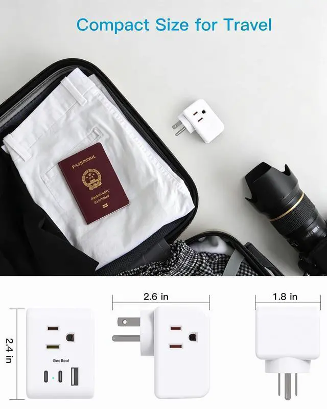 Alt view image 5 of 7 - Travel Cruise Essentials, Multi Plug Outlet Extender with 3 Outlets 3 USB Ports (2 USB C), Power Strip Non Surge Protector Electric Outlet Splitter Wall Charger Multiple Plug Adapter for Travel, White
