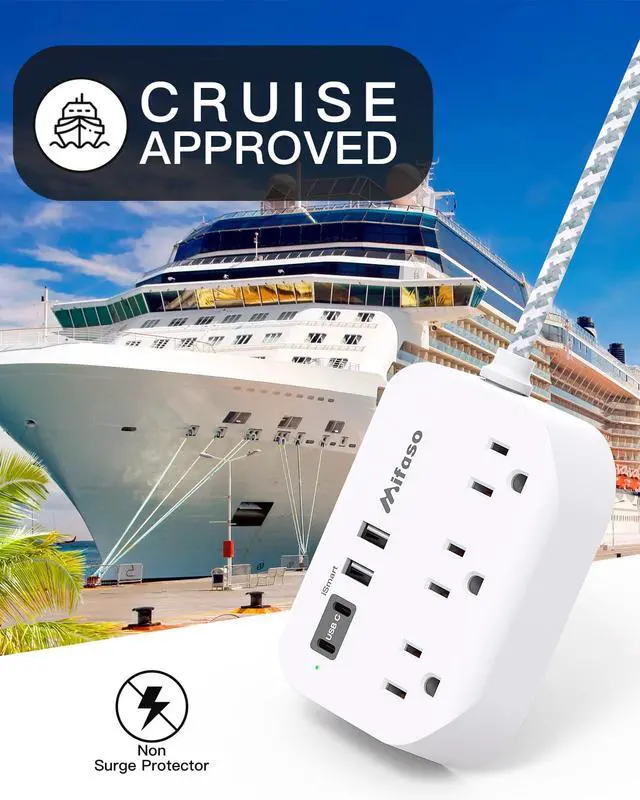 Alt view image 4 of 7 - Cruise Ship Essentials - Power Strip with USB Ports, 5Ft Flat Extension Cord with Multiple Outlets, USB Charging Station with Non Surge Protector for Cruise Ship, Travel, Dorm Room Essentials