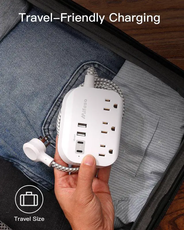 Alt view image 6 of 7 - Cruise Ship Essentials - Power Strip with USB Ports, 5Ft Flat Extension Cord with Multiple Outlets, USB Charging Station with Non Surge Protector for Cruise Ship, Travel, Dorm Room Essentials