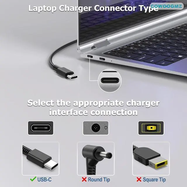 Alt view image 3 of 6 - 65W USB C Laptop Charger Compatible with Lenovo ThinkPad X1 X13 T14 T15 E14 E15 T480s T490 E480 Yoga 7i 9i Thinkbook 13s 14 15 16 Plus G4 65W 45W Computer Charger USB Type C AC Power Adapter