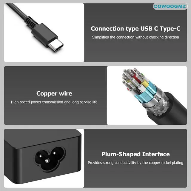Alt view image 4 of 6 - 65W USB C Laptop Charger Compatible with Lenovo ThinkPad X1 X13 T14 T15 E14 E15 T480s T490 E480 Yoga 7i 9i Thinkbook 13s 14 15 16 Plus G4 65W 45W Computer Charger USB Type C AC Power Adapter