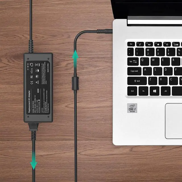 Alt view image 2 of 2 - 65W Laptop Charger Compatible with Acer Aspire E15 E5-575 V5 V7 V3 R3 R7 S3 E1 M5 F5 F15 Series 5517 5250 5253 5336 5349 5532 5534 5552 5560 5733 5742 Power Supply Cord AC Adapter