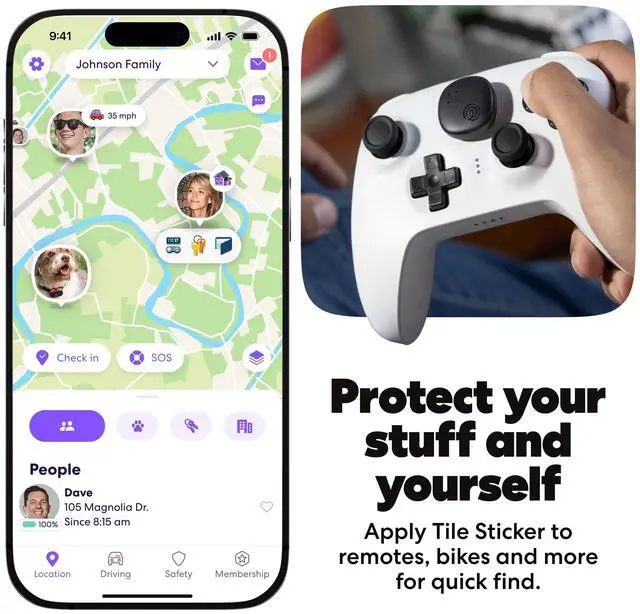 Alt view image 3 of 7 - Tile Sticker - Small Bluetooth Tracker, Remote Finder and Item Locator for Bikes, Glasses and More. Both iOS and Android Compatible. Phone Finder. 1-Pack (Black)