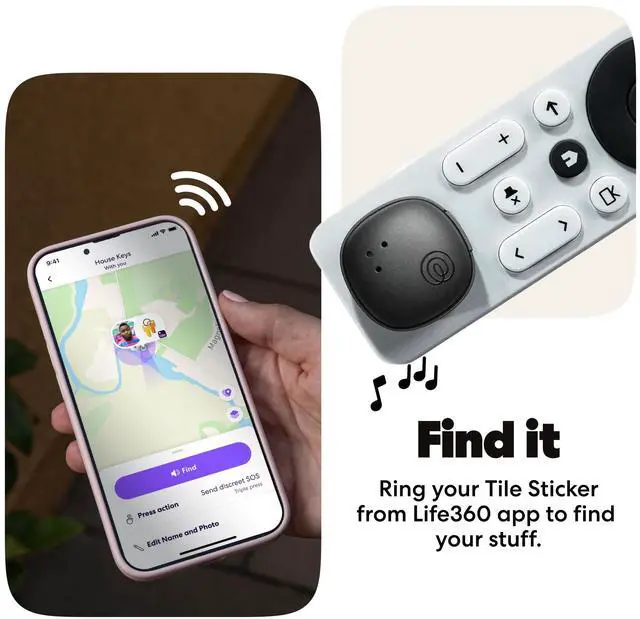 Alt view image 4 of 7 - Tile Sticker - Small Bluetooth Tracker, Remote Finder and Item Locator for Bikes, Glasses and More. Both iOS and Android Compatible. Phone Finder. 1-Pack (Black)