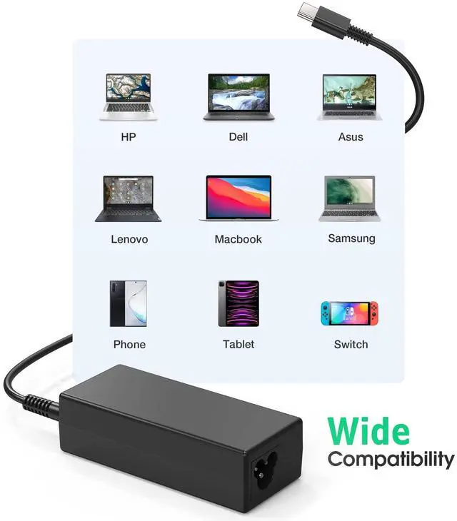 Alt view image 6 of 7 - 45W USB C Laptop Charger Compatible with HP Chromebook 14 14A G5 11 11A G6 G7 G8 EE R13 X360 14-ca051wm ca052wm ca091wm ca061dx 11-ae051wm ae001tu ae027nr 12-c012dx