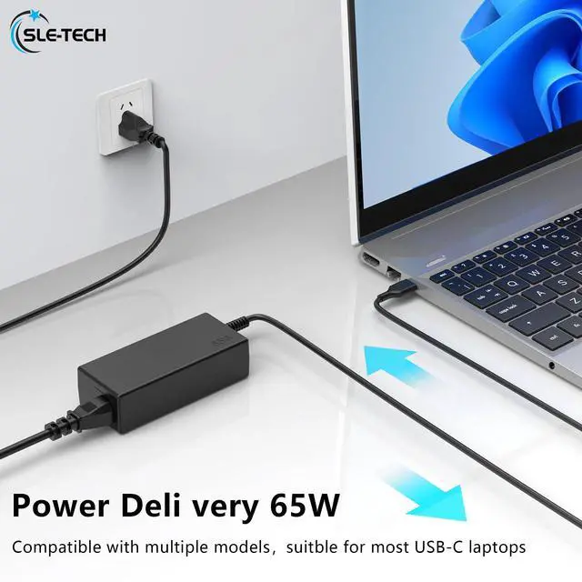 Alt view image 3 of 7 - 65W USB C Laptop Charger Compatible with Hp Chromebook 14 14A G5 11 11A G6 G7 G8 EE R13 X360 Laptops Series