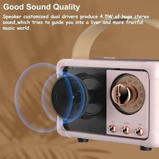 Alt view image 6 of 7 - Retro Bluetooth Speaker, Portable Wireless Speaker with Crystal Clear Stereo Sound Rich Bass, Best Birthday Gifts Ideas for Women Teenage (Pink)