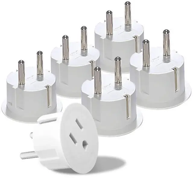 Main image of American USA To European Plug Adapter Type E/F Schuko Plug Adapter - Use in Germany, France, & More - CE Certified For Mobile, Laptop & Camera Chargers - 6 Pack
