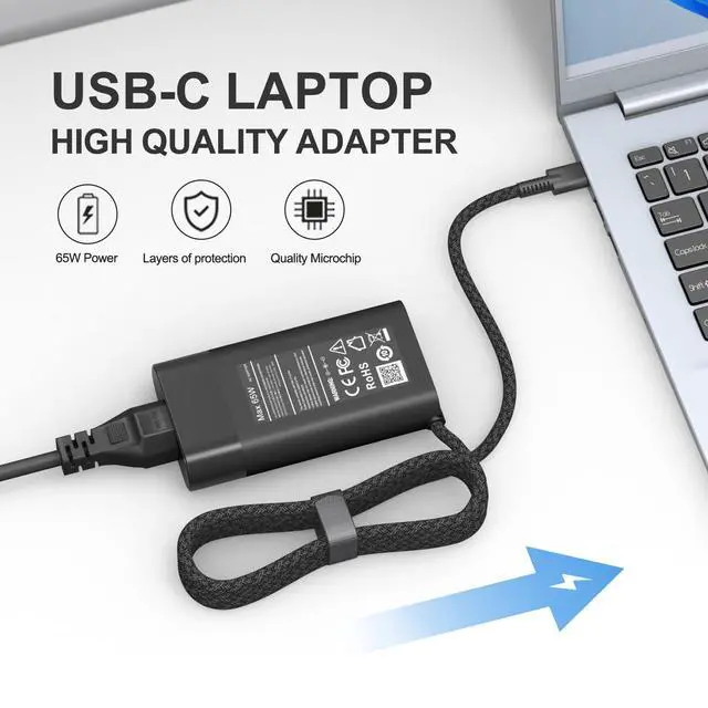 Alt view image 4 of 7 - New Slim 65W USB C Laptop Charger Compatible with HP Spectre x360,Elitebook x360,Pavilion,Chromebook,Envy,ProBook,Omnibook,Elite x2 Travel Type C Power Adapter