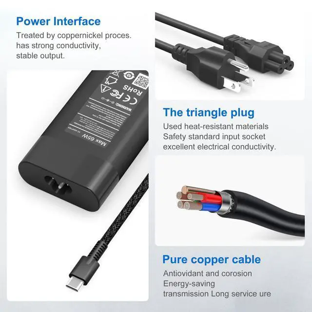 Alt view image 5 of 7 - New Slim 65W USB C Laptop Charger Compatible with HP Spectre x360,Elitebook x360,Pavilion,Chromebook,Envy,ProBook,Omnibook,Elite x2 Travel Type C Power Adapter