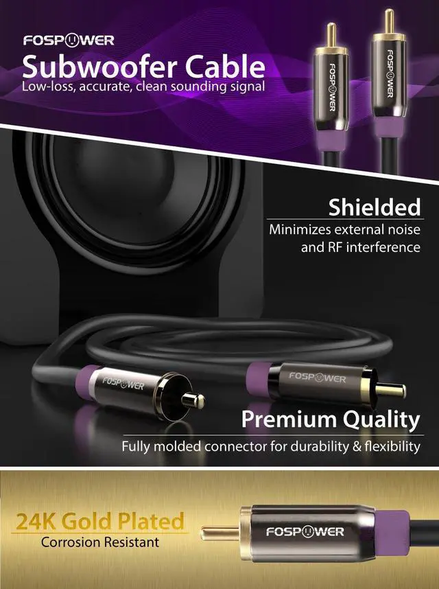 Alt view image 6 of 6 - Subwoofer Cable (15 FT) RCA to RCA Audio Stereo Cable, Male to Male - Dual Shielded Cord | 24K Gold Plated Connector | Corrosion Resistant | Clean Sounding Signal